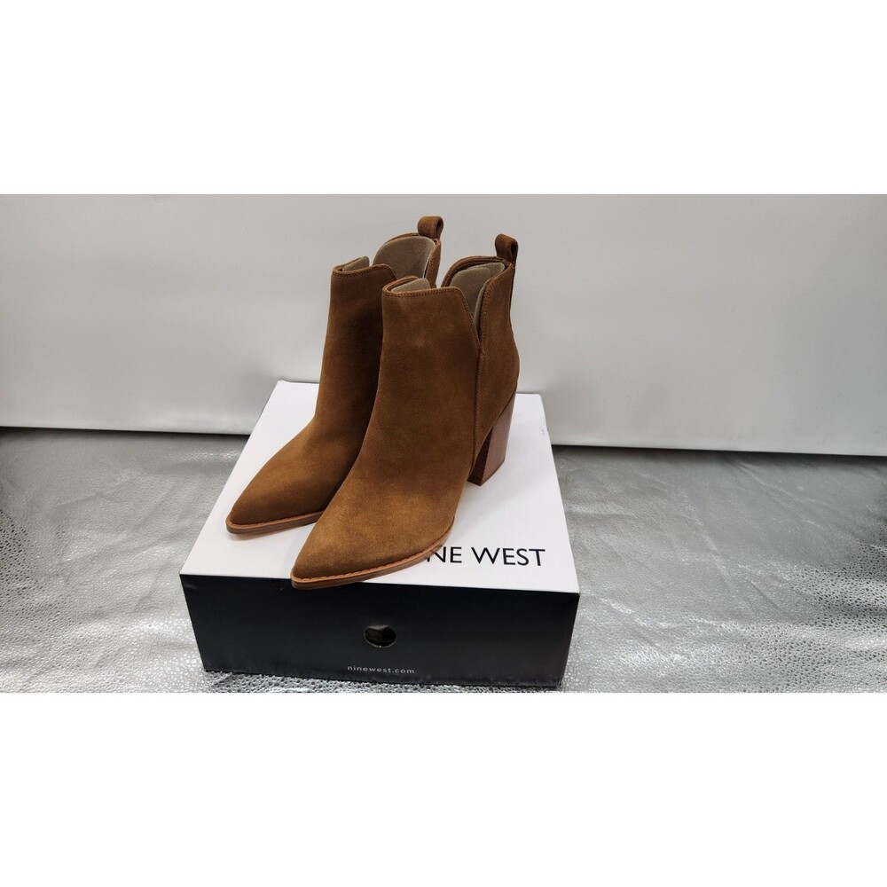 Nine West Womens Size 7M Natural Suede Birds Block Heel Leather Booties NWB